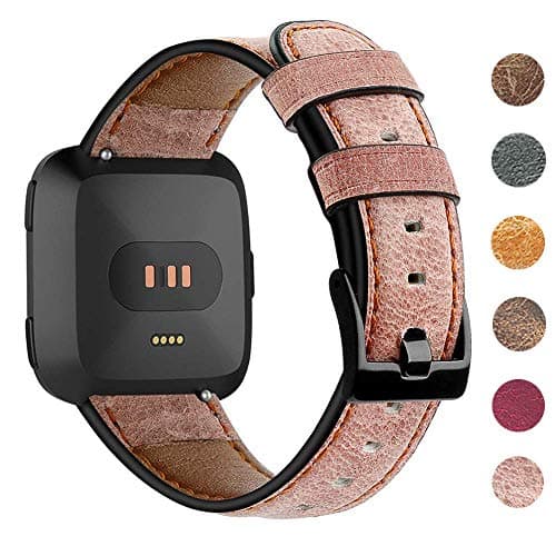 EZCO Leather Bands Compatible with Fitbit Versa / Versa 2 / Versa Lite, Vintage Genuine Leather Band Replacement Strap Wristband Accessories Man Women 5.5”-7.8” Wrist Compatible with Versa Smart Watch