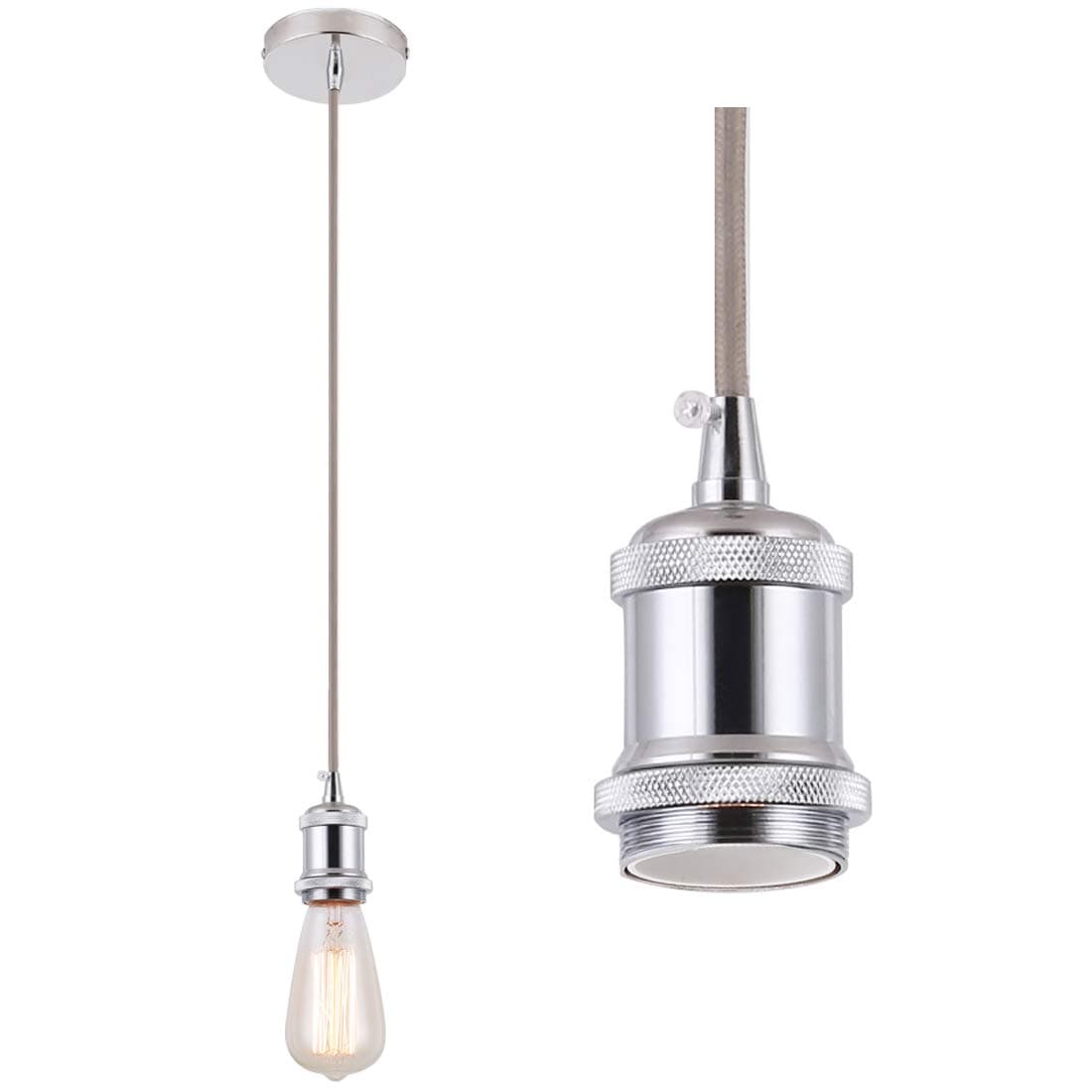 Pendant Light,Hanging Pendant Light Fitting,Chrome Pendant Lighting Kit with E27 Lamp Holder, Industrial Vintage Style,Retro Pendant Ceiling Light Fitting for Bathroom,Bedroom,Living Room