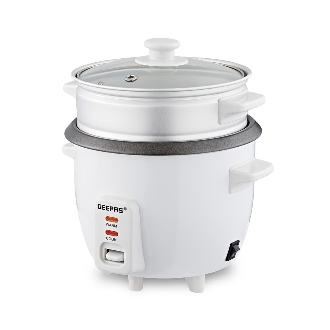 Geepas-Automatic Rice Cooker 3 in 1 Functions Non-Stick Inner Pot Automatic Shut Off with Overheat Protection |GRC4324 White