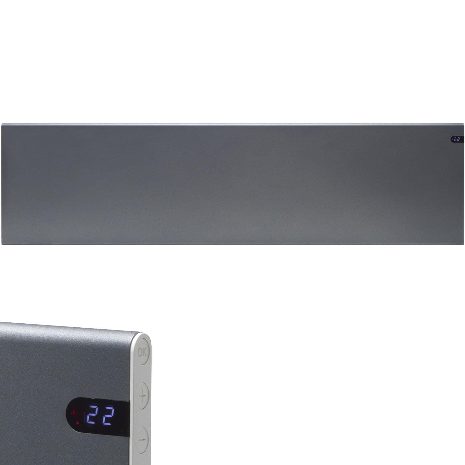 ADAX Neo Wall Mounted Electric Panel Heater With Timer, Thermostat. Modern, With Temperature Display. Convector Radiator. LOT 20 / ErP Compliant, Made In Europe, 2000W, Grey