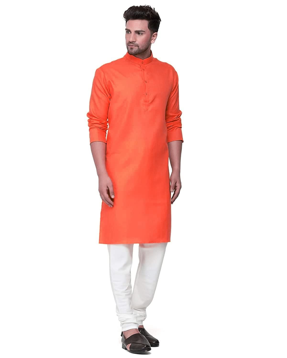Multi Colored Cotton Plain Men's Ethnic Kurta Only