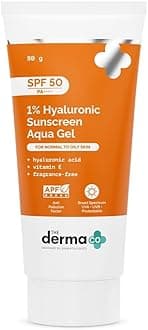 The Derma Co 1% Hyaluronic Sunscreen Aqua Gel SPF 50 PA++++ Hydrating, Lightweight & Non-Greasy No White Cast Broad Spectrum & Blue Light Protection Clinically Tested - (In-Vivo) 80 g