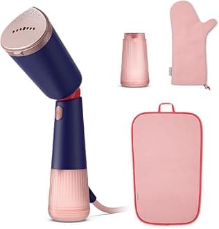 STH 5030/20 Handheld Garment Steamer, Two Water Tanks Glove Pouch & Mat Included, Hand Baggage Friendly Design, Adjustable Head for Horizontal & Vertical Steaming- No Burns Guaranteed,1400Watt