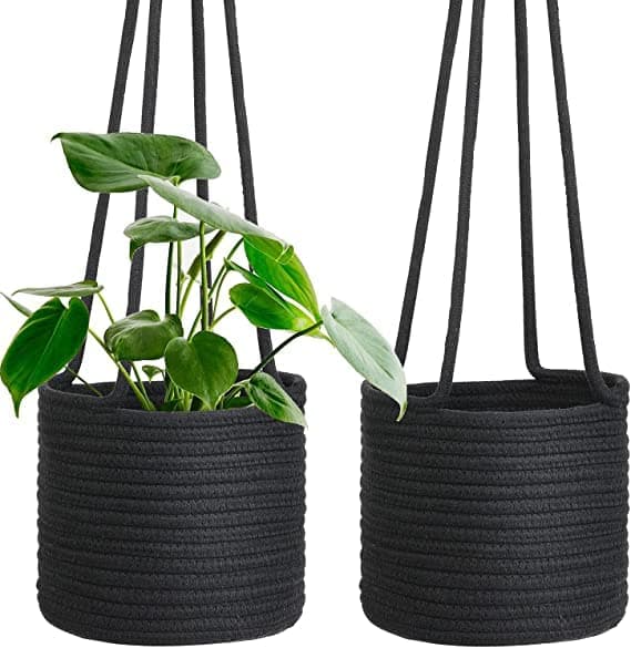 Textile and Beyond Boho Home Decor Box Rope Storage Book Shelf Jute Fruit Hanging Planter Basket Laundry Bag Toy Gift Hamper Set of 2 Baby Tray Bucket Organizer for Living Room Kitchen washroom 3