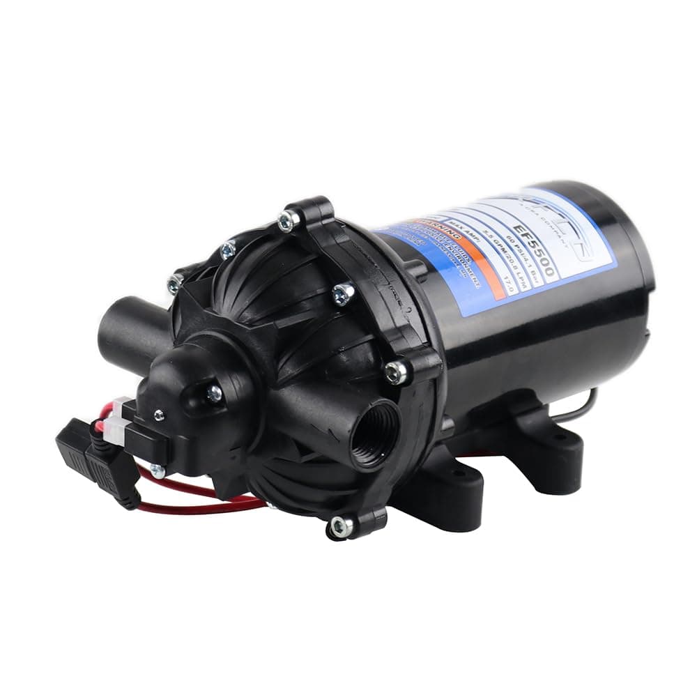 Everflo EF5500-BOX 5.5GPM 12V Diaphragm Pump-1/2 FNPT Connection, 5.5 GPM, Black