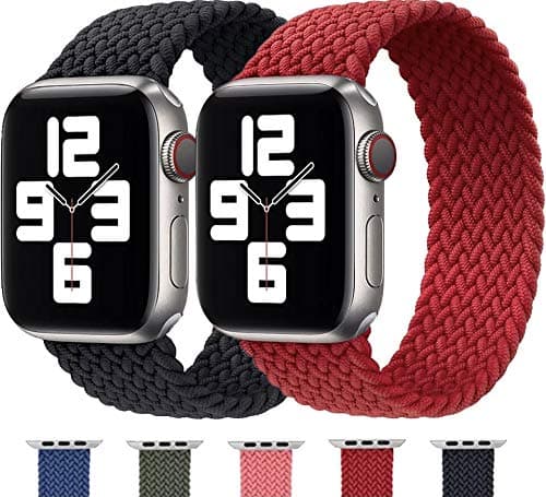 Calla Nylon Elastic Braided Solo Loop for iWatch Series 3/4/5/SE 6 (Large/42mm-44mm, Black)