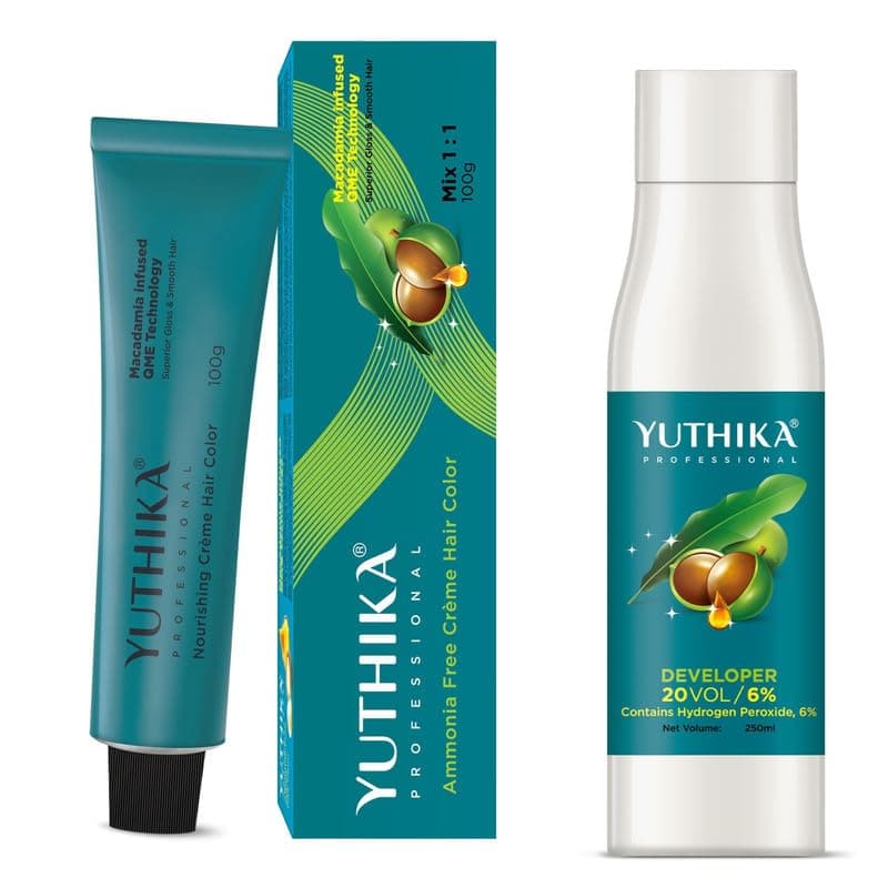 Yuthika Professional Creme Hair Color And Developer Combo Pack, 1.0 Natural Black Hair Colour 100gm & Hair Color Developer 20 Volume (6%) 250ml