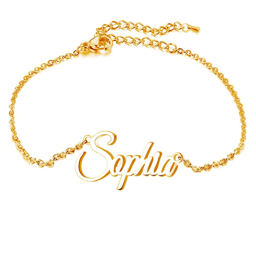 Yoke Style Custom Name Ankle Bracelets Personalized, Customized Engraved Link Infinity Bracelet Jewelry Gift for Women