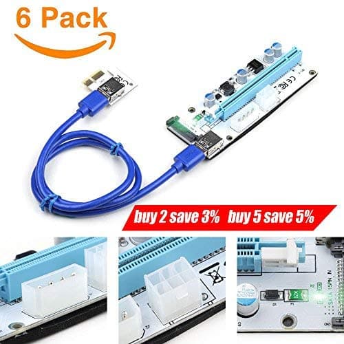 Ptsaying PCIe PCI-E 16x 8x 4x 1x Powered Riser Adapter Card With LED Hint USB 3.0 Extension & 4/6/SATA Pin PCI-E to SATA Power Cable - GPU Riser Adapter - Ethereum Mining ETH (6PCS)