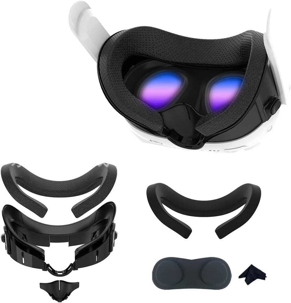 VR Face Interface Bracket for Meta Quest 3 Accessories, Foam Face Pad Replaced with PU face pad, Ice Silk Cotton and Anti-Light Nose Pad