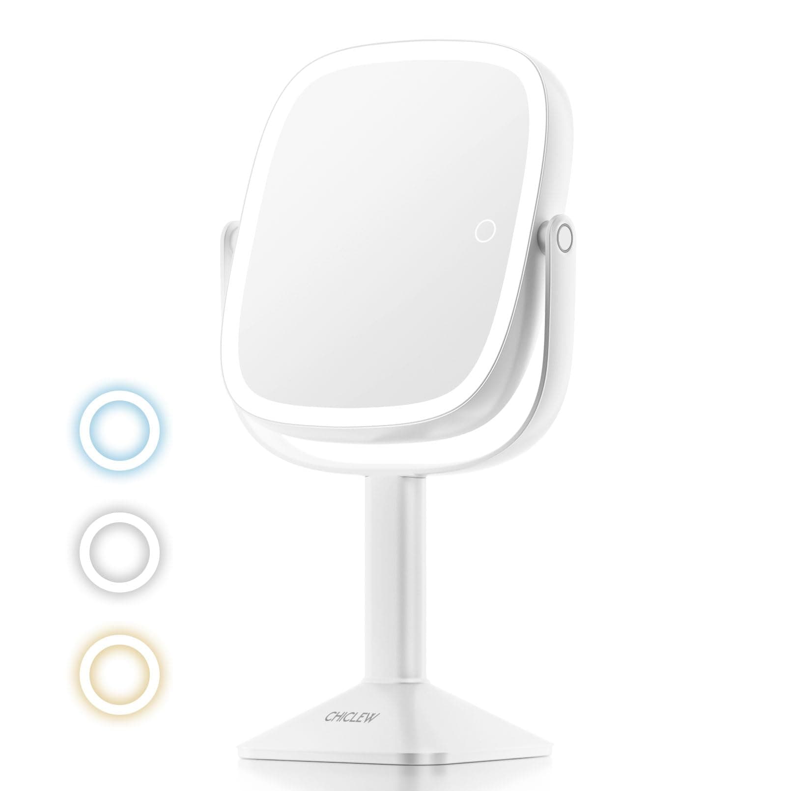 CHICLEW Makeup Mirror with Lights, Upgraded 9.5in Large Double-Sided 1X/10X LED Magnifying Mirrors, 3 Color Modes & Stepless Dimming, Illuminated Light Up Table Mirrors with Detachable Base for Home
