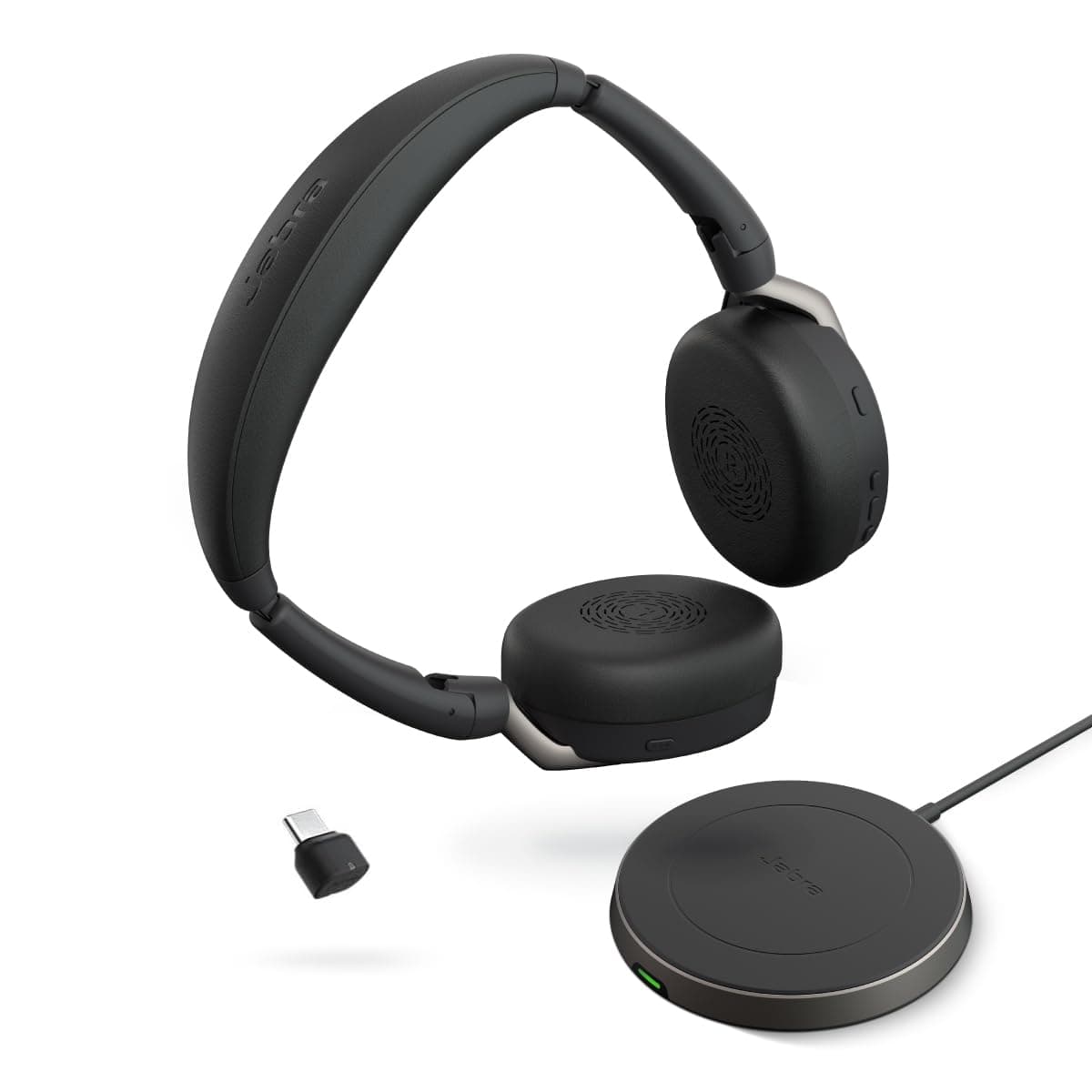 Jabra Evolve2 65 Flex Stereo Headset with Bluetooth, Wireless Charging Pad - Noise-Cancelling ClearVoice Technology & Hybrid Active Noise Cancellation - Works with Leading UC Platforms - Black