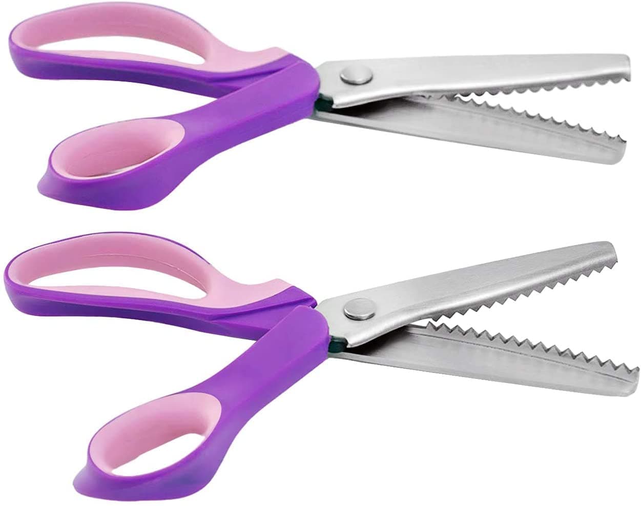 Pinking Shears Scissors for Fabric, 2-piece Bundle of Zig Zag & Scalloped 100% Stainless Steel Sewing Pinking Shears for Fabric Cutting, Ideal Craft Scissors Decorative Edge
