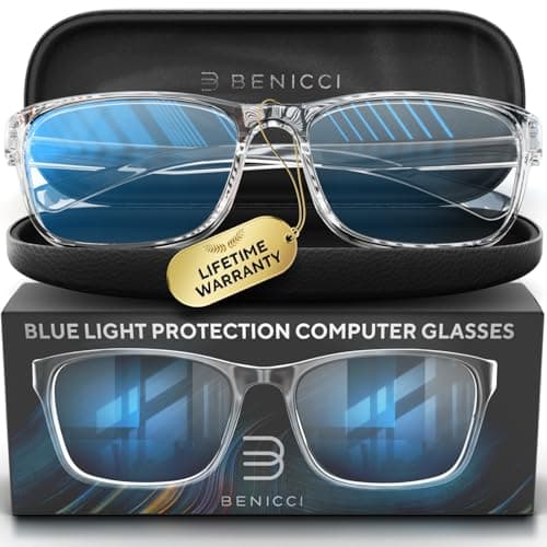 Stylish Blue Light Computer Blocking Glasses for Men and Women - Ease Digital Eye Strain, Dry Eyes, Headaches and Blurry Vision - Instantly Blocks Glare from Computers and Phone Screens, Case Included