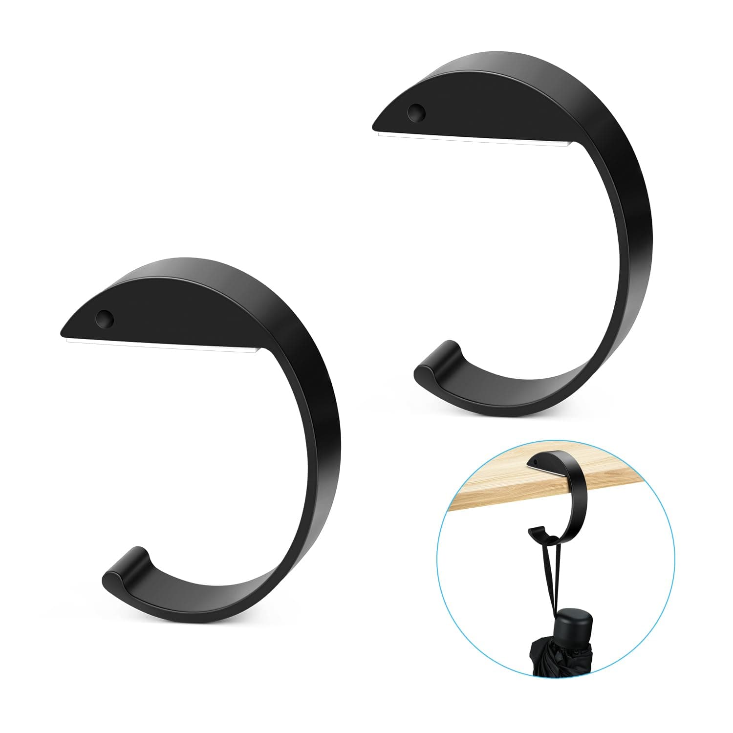 yuntop2PCS C Shape Purse Hook for Table, Headphone Hanger Hook Under Desk, Aluminum Alloy Desk Heavy Duty Purse Handbag Hook for Organize Desktop Storage Items (Black)