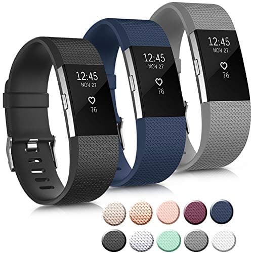 3 Pack Sport Bands Compatible with Fitbit Charge 2 Bands Women Men, Adjustable Replacement Strap Wristbands for Fitbit Charge 2 HR Small Large