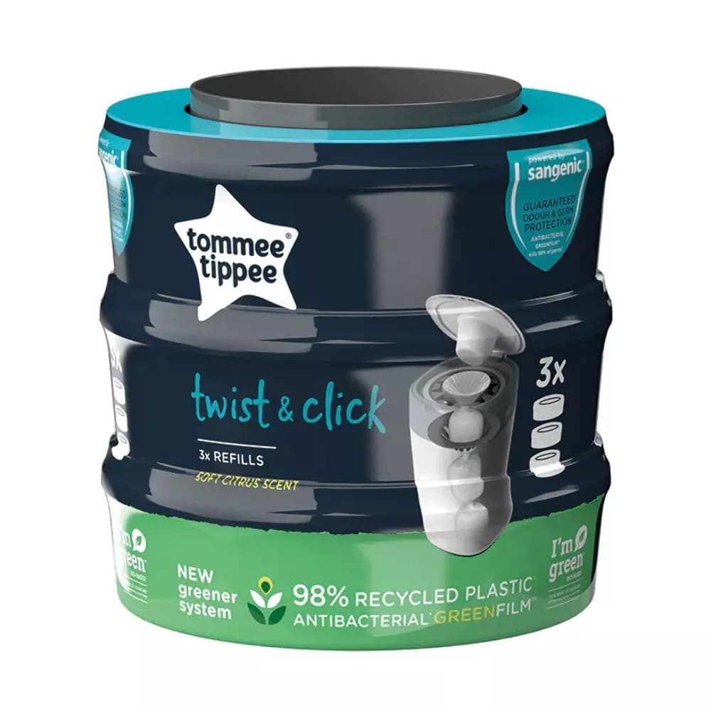 Sangenic Universal Nappy Bin Refills 3-Pack – Twist & Click and Sangenic TEC Compatible, Odour & Germ Protection, Antibacterial Diaper Disposal Cassettes