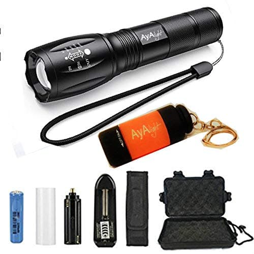 10W Tactical LED Flashlight, Rechargeable, Water and Shock Resistant, 5 Modes, Black