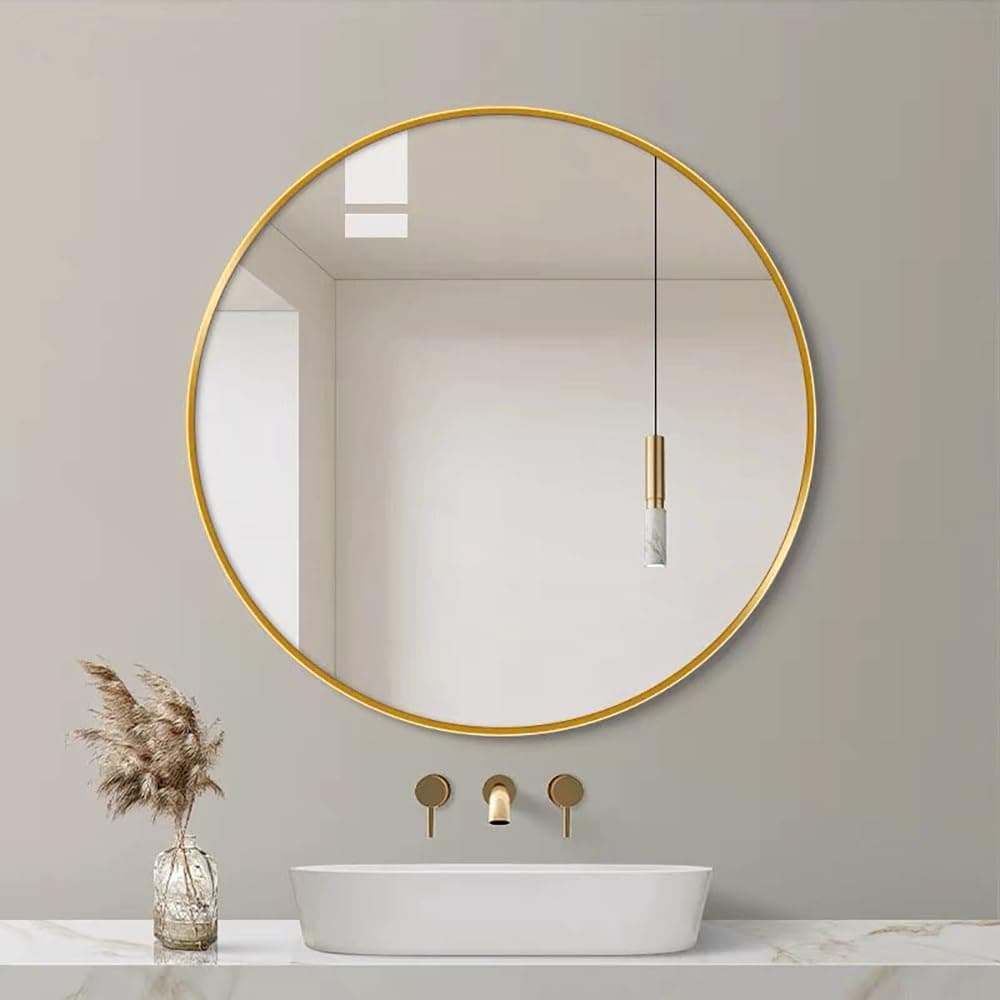 MUMOO BEAR Bathroom Mirror, Wall Mounted Round Mirror with Metal Frame for Vanity Makeup, Modern Wall Mirror for Bathroom, Hallway, Living Room Wall Decor (Gold, 60 * 60cm)