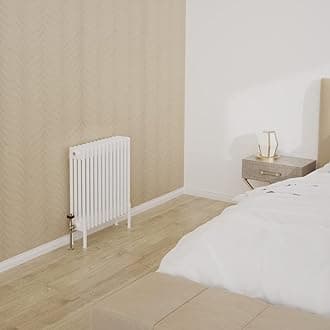 Warmehaus Traditional Cast Iron Style White 4 Column Horizontal Radiator 600x605mm Central Heating Space Saving Radiators