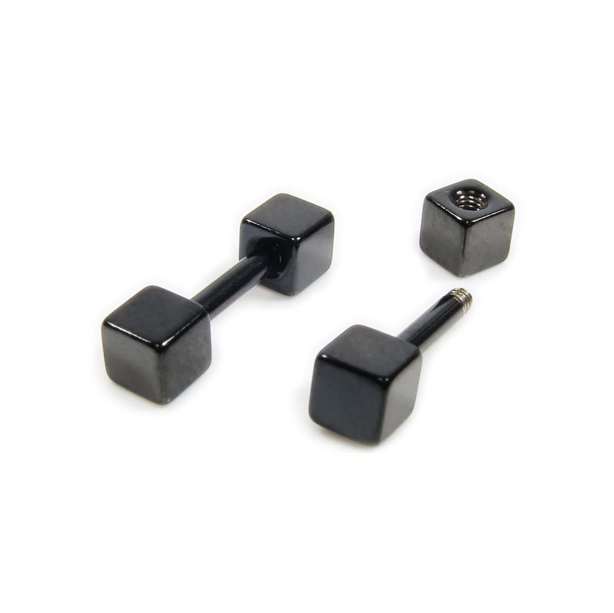 Pair Stainless Steel Black Cube Barbell Stud Earrings 3mm