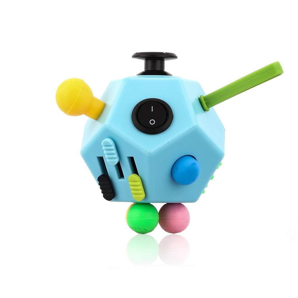 UOOEFUN 12 Side Fidget Cube,Fidget Toy Cube Relief Stress and Anxiety Depression Anti for Kids and Adults with ADD, ADHD, OCD, Autism(Blue & Mix Colors B3)