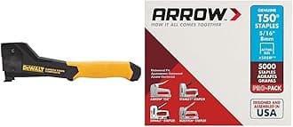 DEWALT Stapler, Carbon Fiber (DWHT75900) & Arrow Fastener 505IP Heavy Duty T50 Staples for Upholstery, Construction, Furniture, Crafts, 5/16-Inch Leg Length, 3/8-Inch Crown Size, 5000-Pack