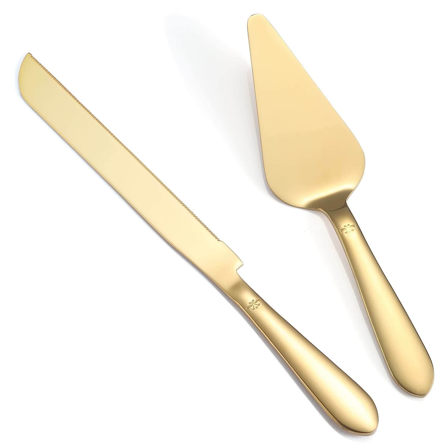 Cake Cutting Set for Wedding, Elegant Cake Knife and Server Set with Thickened Stainless Steel Rounded Edges, Cake Cutter Pie Spatula for Birthday Anniversary Christmas, 2 Pcs, Gold