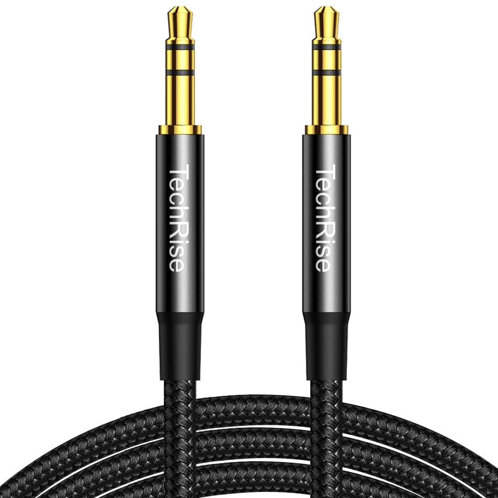 TechRise Aux Cable 3.5mm to 3.5mm Audio Cable 2m,Headphone Cable, Nylon Braided Stereo Jack for Headphones, iPod, iPhone, iPad, Car, Soundbar, TV, PC, Speaker - Superior Sound TRS Cord (Black, 2M)
