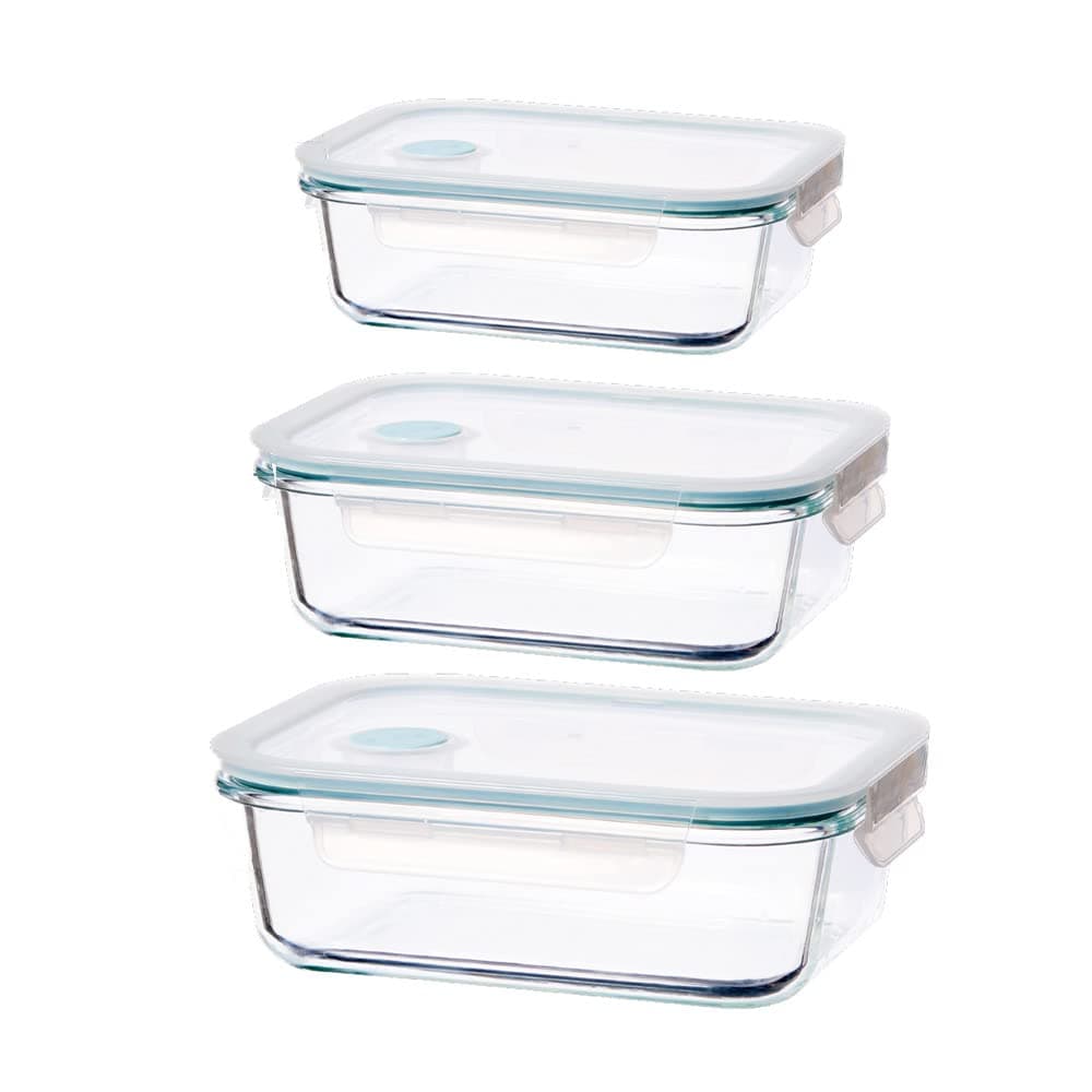 AnilarTempered Glass Rectangular Food Storage with Vented Lids - Set of 3