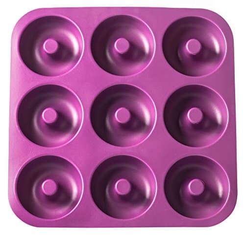 Large Professional Grade Non-Stick Silicone Donut Pan, Makes 9 Full Size Donuts, BPA Free, Oven, Dishwasher and Freezer Safe Donut Mold by Unicorn Glitter LLC (Purple)