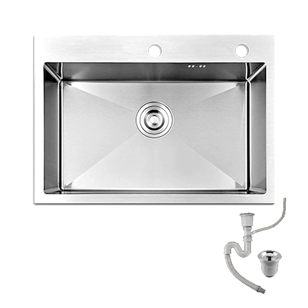 Home Drop-in Sink Single Sink Handmade Basin Single Basin Sink, Large Commercial Kitchen Sinks with Filter, L60 * W45 * H20.5Cm