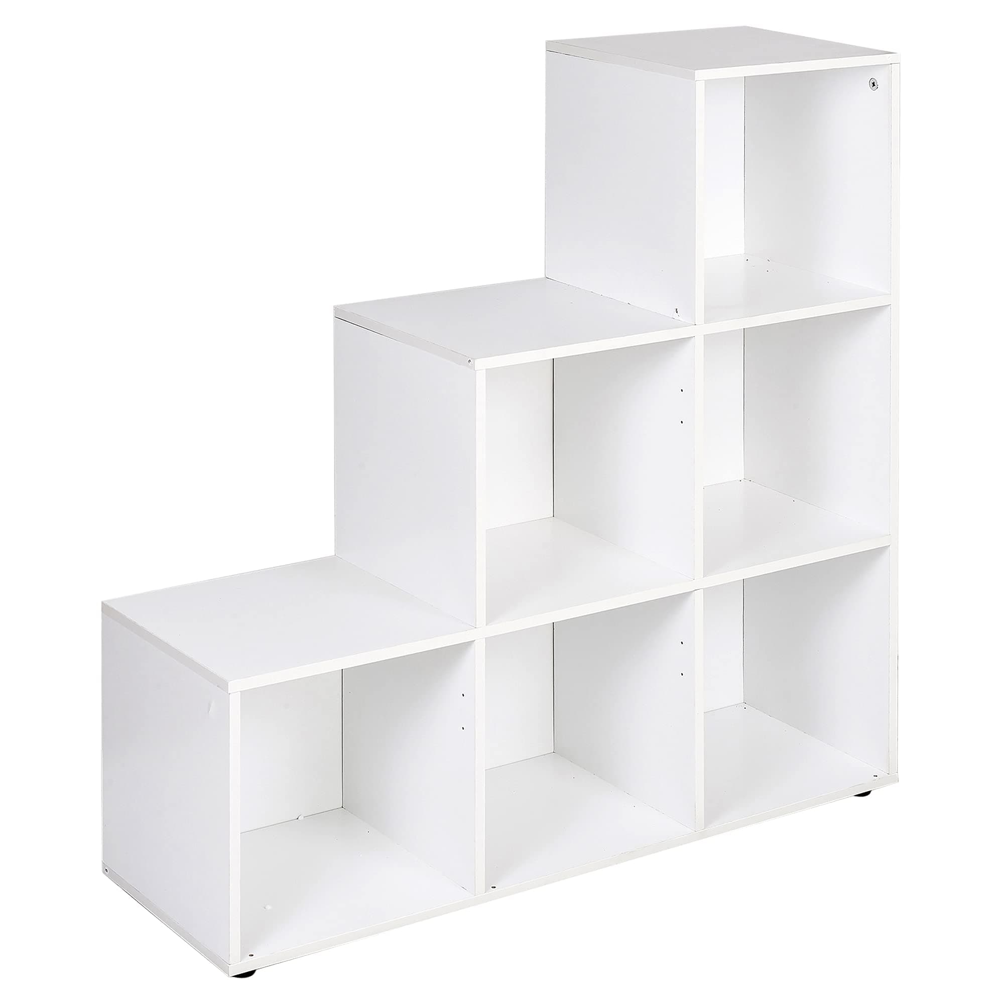 URBNLIVING 6 Cube Step Storage Bookshelf Unit (Matt White)