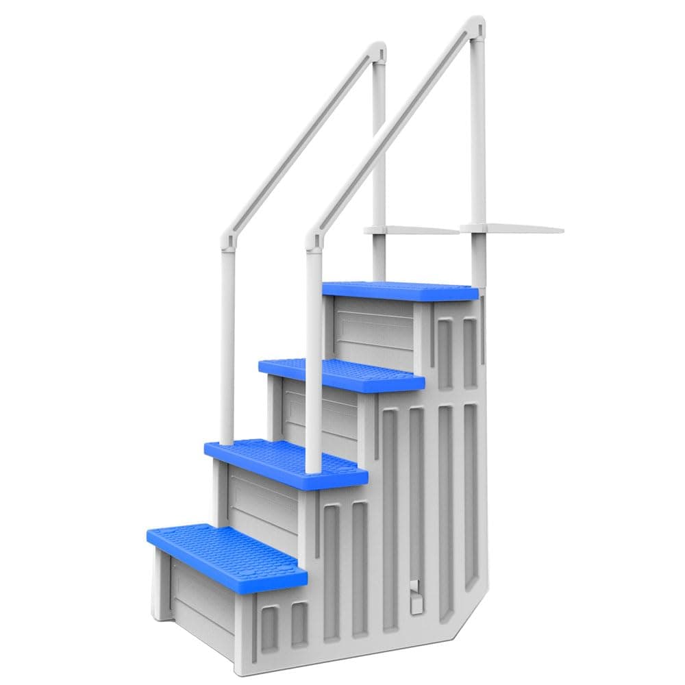 Aqua Select Anti-Slip in-Pool Steps | White/Blue Steps | for Above Ground Swimming Pools | Can Mount to Decks 48" to 54" H | Safety Stairs Capacity Up to 350 lbs