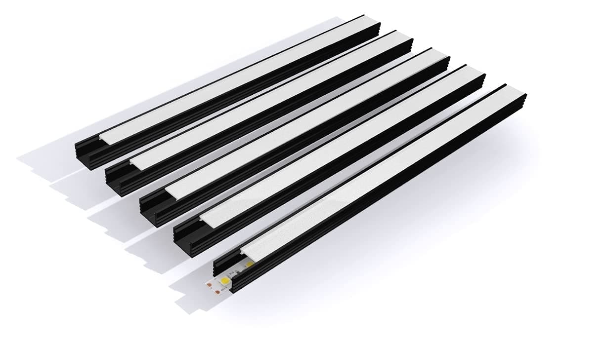 10M (5cs x 6.6ft/2M) LED Profile Slim Collar Channel with Milky Cover Profile 16x11 mm for Strip Light Lighting Channel PVC Profile for LED Strips (BLACK)