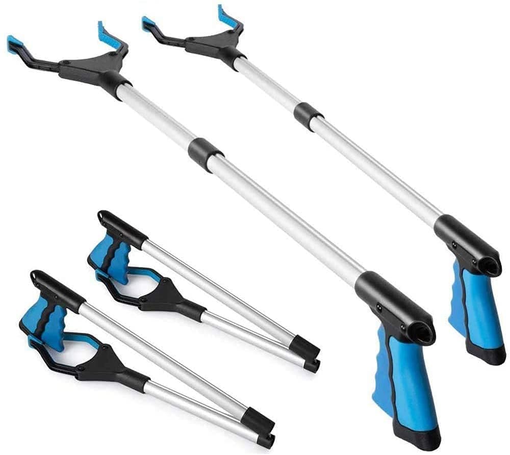 Litter Pickers,2 Pack Long Handy Grabbers for Disabled,32 inch Reacher Grabber Tools,Premium Lightweight Trash Picker Upper Claw Grabber (Blue)