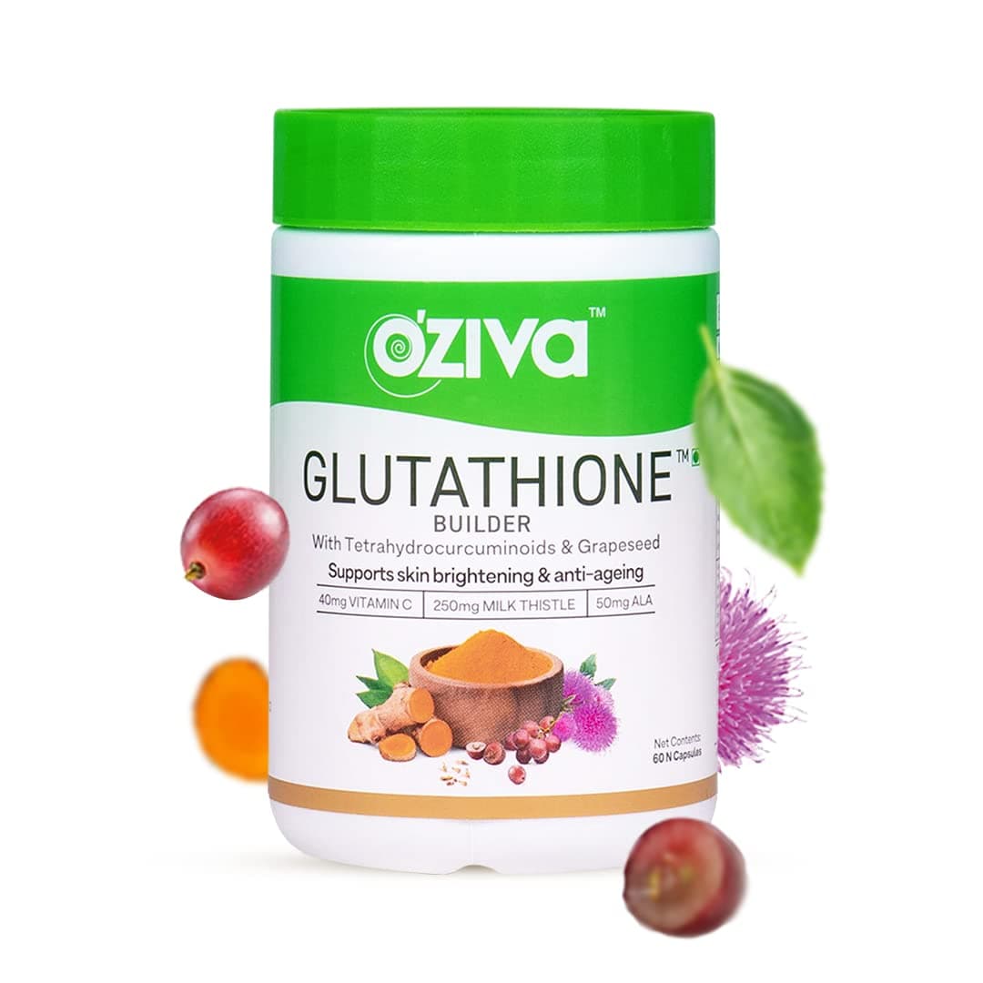 OZiva Plant Based Glutathione Builder, 60 Capsules Builder For Hydration, Skin Brightening, & Powerful Antioxidant Activity Glutathione Builder With Skin Vitamins Grapeseed & Milk Thistle