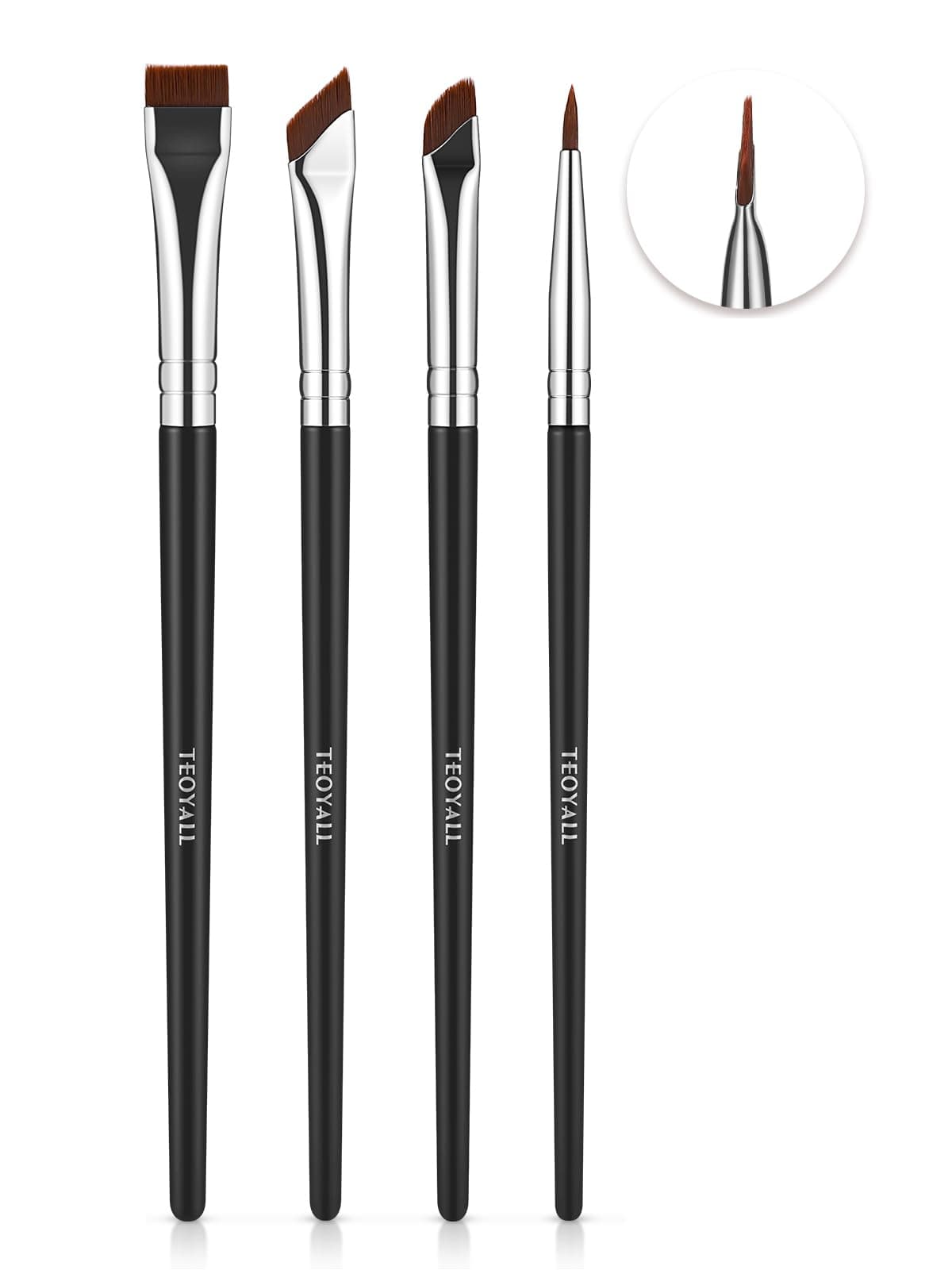 Eyeliner Brush Set, 4 PCS Ultra Thin Slanted Angled Precision Fine Point Eyeliner Brush, Flat Eyebrow Brush