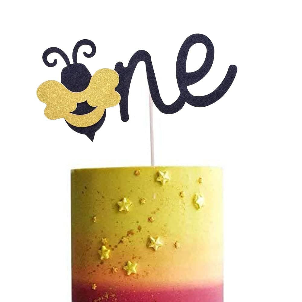 Bumble Bee Cake Topper- One Cake Topper for Bumble Bee Gender Reveal Baby Shower Birthday Party Supplies Decorations First Birthday Cupcake Topper Handmade