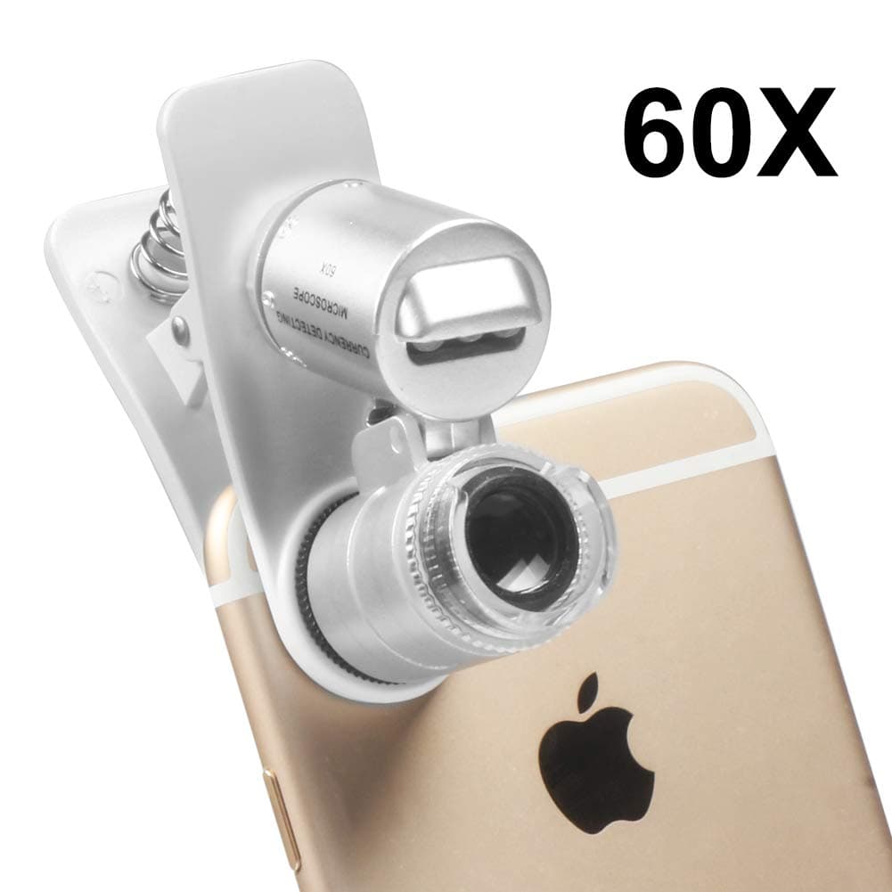QZTELECTRONIC 60X Zoom LED Microscope Magnifier Clip-On Cell Mobile Phone (one Size)