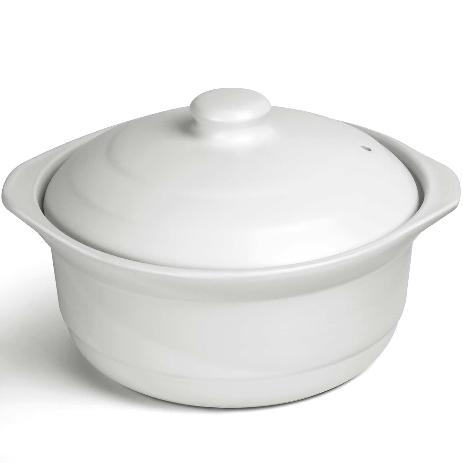 1.9 Quart White Ceramic Clay Pot for Cooking with Lid - Korean Stone Pot, Healthy No-Coating Earthenware Casserole, Soup Rice Hot Pot Cookware
