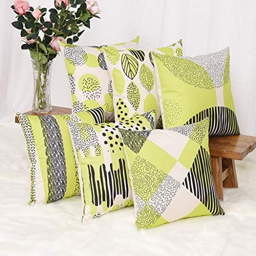 YINNAZI Modern Geometric Pattern Throw Pillow Covers Square Cushion Case for Couch Decorative Pillowcase for Home Decor Set of 6 Solid Color (Yellow Green)