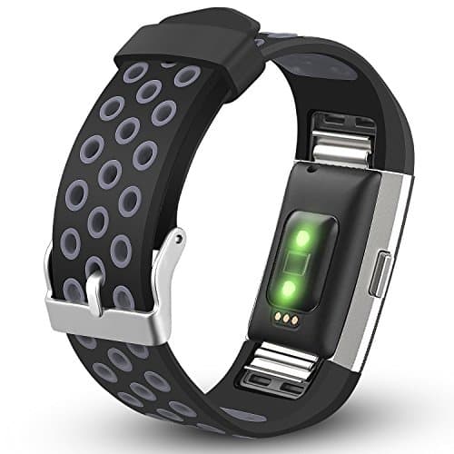 iHillon for Fitbit Charge 2 Band, Adjustable Replacement Bands Sport Straps for Fitbit Charge 2 Smart Fitness Watch, Black Grey Large