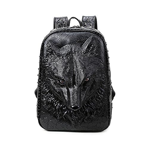 Aibag Personalized 3D Wolf PU Leather Casual Laptop Backpack School Bag