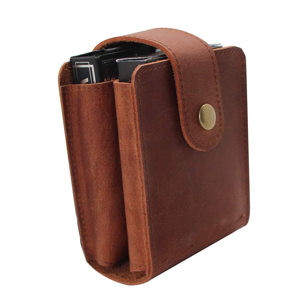 boshiho Playing Card Case, Genuine Leather Double Playing Cards Deck Holder for Magicians and Poker Players, Camping Holidays Trips