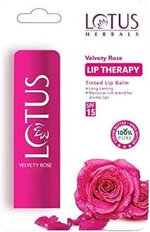 Lotus Herbals Lip Therapy Tinted Lip Balm - Velvety Rose | SPF 15 | Moisturises, Heals & Protects Lips | 4g