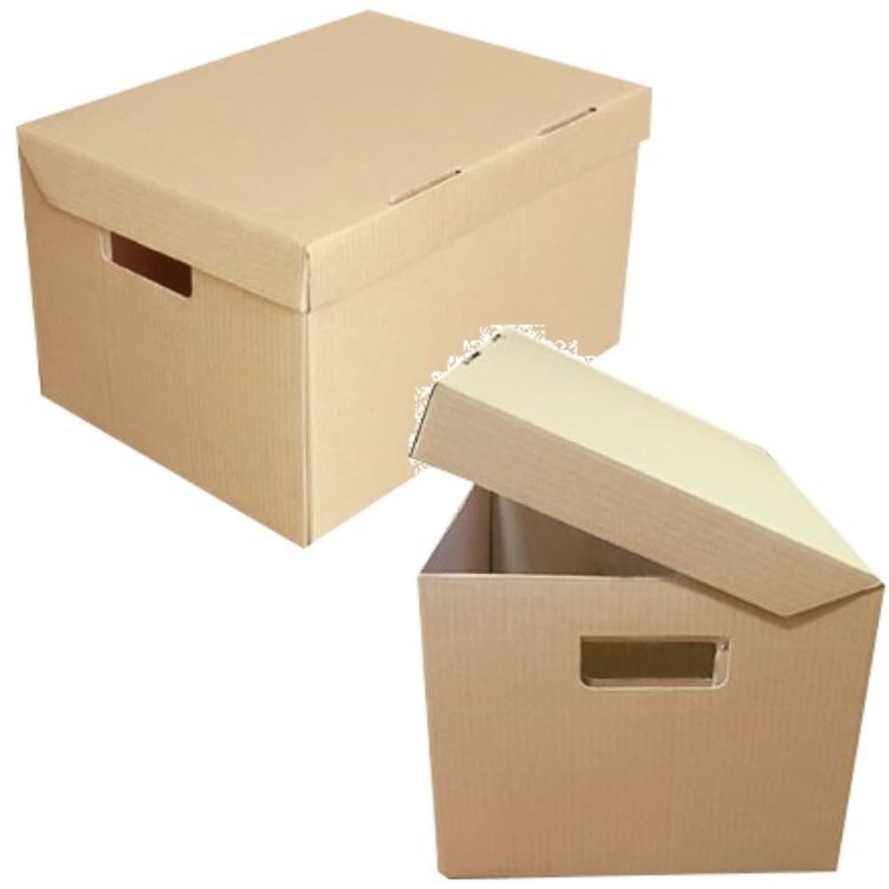 10 Strong A4 Archive Cardboard Storage Filing Boxes With Hinged Lid + Handles Size 15" x 12" x 9" Document File Packing Packaging Office Supplies