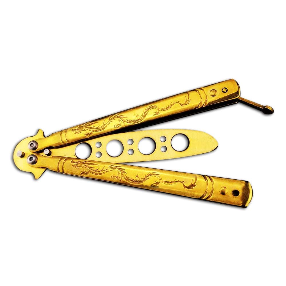 Folding Stainless Steel Gold Dragon Engraving, Game Trainer Tool, Unsharp Safe For Children, Man, Woman, Nice Gift