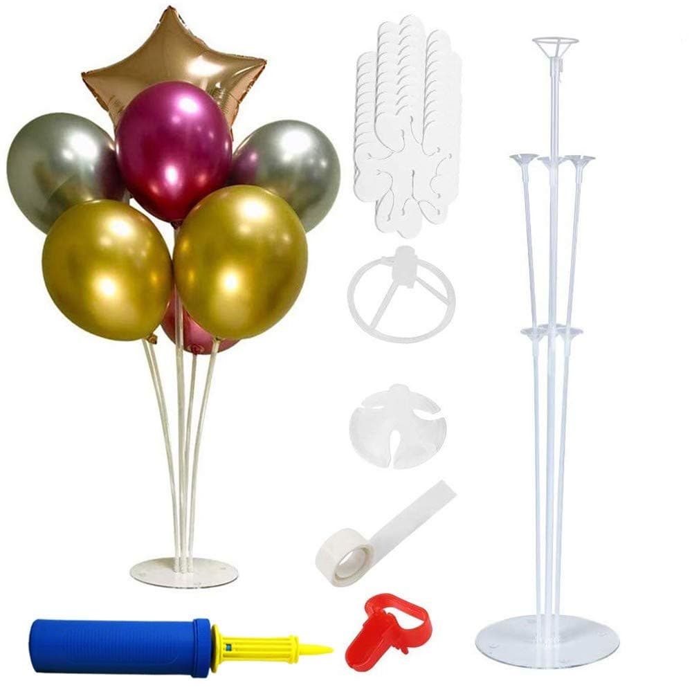 6 Balloon Stand Kit Largest Available Complete with 6 Flower Clips, Roll of Tape, Convenient Hand Pump. Makes Balloons Float Without Helium. For Table, Floor, Centerpiece with Base