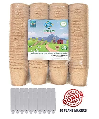 Peat Pots for seedlings Seed Starter Tray Garden - Germination Biodegradable | 3” Peat Pots 100% Eco-Friendly 100 Pack | Bonus 10 Plastic Plant Markers